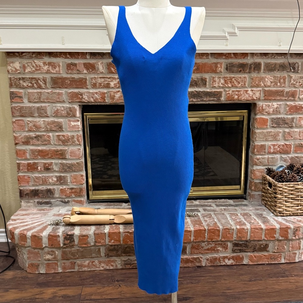 Forever 21 Stretchy Blue Fitted Ribbed Midi Dress / L / Excellent condition